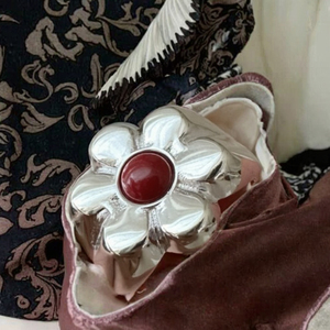 Natural Red <b>Stone</b> Gold Plated 925 Sterling Silver Bezel Setting Big Flower Shape Adjustable <b>Rings</b> for Women Wedding Engagement - Product Image 3