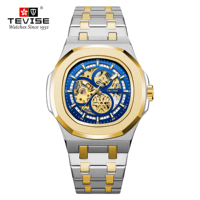 Montre-bracelet mécanique pour homme TEVISE R01C, bracelet en acier inoxydable, aiguilles lumineuses, affichage numérique, boîtier en métal, étanche, montre de sport