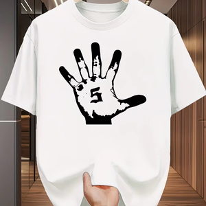 เสื้อยืดคอกลมแขนสั้นผู้ชายทันสมัยและลำลองพร้อมลายพิมพ์หมายเลข 5 ปรับแต่งได้..F10 - Product Image 1