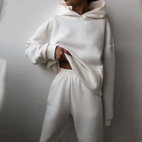 Ensemble de survêtement personnalisé unisexe, coupe oversize, en molleton uni, comprenant un sweat à capuche décontracté et un pantalon de survêtement, avec logo personnalisé, pour tenues de détente