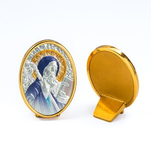 GIVELUCK Figura Ovalada Artesanal de San Benito en Acero Inoxidable, Decoración para Ramadán y Cumpleaños, Personalizable, Artesanía Religiosa para el Hogar - Product Image 1