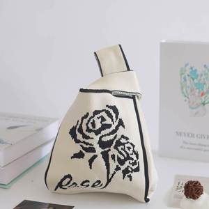Fashion Country Waterproof Flower Pattern Mini <b>Purse</b> Women Handbag <b>Cute</b> Knitted Polyester Zipper Closure Tote Bag - Product Image 6