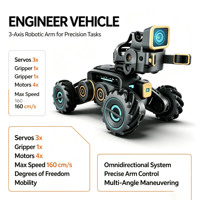 Véhicule robotique d'ingénierie omnidirectionnel, bras robotique à 3 axes, pince, moteur PLC, boîte de vitesses, roulement, roue Mecanum 4x4, voiture robot intelligente