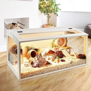 Habitat en bois pour hamster de 32 pouces avec dessus ouvrable et plaques acryliques, construction solide pour salon - Product Image 3