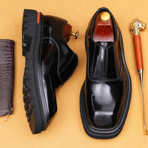 Zapatos Oxford de Cuero Negro para Hombre, Sin Cordones, Punta Puntiaguda, Suela de Goma Acolchada, para Toda Temporada, Impermeables, para Bodas - Product Image 2