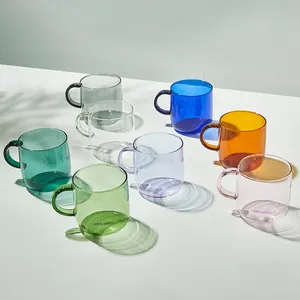 Factory Wholesale Color Transparent Sublimation Borosilicate Coffee Glass Custom Logo Single Wall Glass Tea Coffee Water Mugs