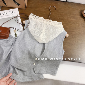 Conjunto de Ropa Casual de Verano para Niñas, Top sin Mangas con Cuello de Encaje y Falda con Volantes - Product Image 5
