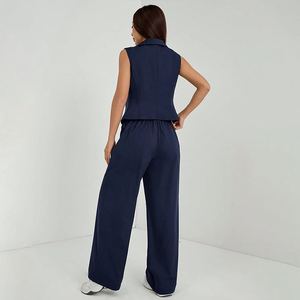 Completo Estivo da Donna in Due Pezzi: Blazer Senza Maniche e Pantaloni a Gamba Larga, Elegante e Ecologico per l'Ufficio - Product Image 5