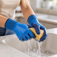 Gants tricotés bleus avec revêtement en latex froissé, gants de protection imperméables antidérapants pour la manipulation du poisson, l'agriculture, la cueillette en jardin