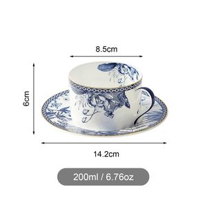 Vente en gros d'usine Yannoxi Service à thé classique <span class=keywords><strong>de</strong></span> <span class=keywords><strong>l</strong></span>'après-midi Bleu et blanc Floral en céramique Tasse à café et soucoupe Passe au lave-vaisselle pour événement - Product Image 2