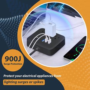 Multiprise certifiée CUL avec <span class=keywords><strong>USB</strong></span>, rallonge 3 prises, 3 ports <span class=keywords><strong>USB</strong></span>, multiprise avec protection contre les surtensions, prises multiples - Product Image 4