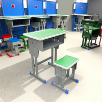 Ensemble de bureau et chaise d'école écologiques et durables, réglables en hauteur, en bois vert, pour chambre et salon