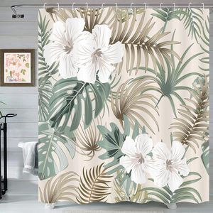 Cortina de ducha con patrón 3D Tropical, hoja de palma Floral colorida, planta botánica hawaiana, decoración del hogar, baño, Stock - Product Image 3