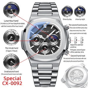 CHENXI 0092 Fashion Quartz Watches for Mens Creative Moon Phase Luxury Luminous Dial With Chronograph <b>Clock</b> Male Casual - Product Image 4