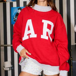 Women's Casual 100% Cotton Knitted Fleece Oversized Sweatshirt <b>Turtleneck</b> Long Sleeves Pullover Winter Autumn Eco-Friendly Front - Product Image 1
