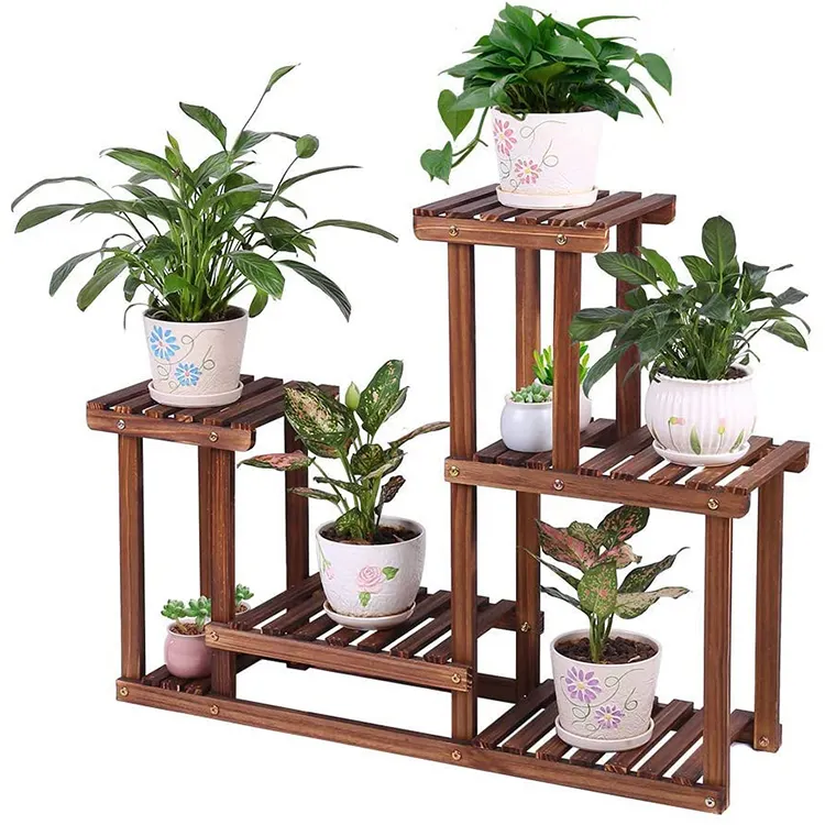 Soporte multifuncional para maceta de bambú, estante de exhibición para plantas y flores, venta al por mayor