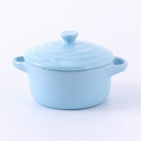 Petite coupelle en céramique créative avec couvercle, glaçure couleur bonbon, compatible micro-ondes, design moderne, pour la maison, anti-brûlure, à double anse