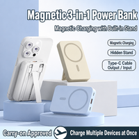 Batterie externe magnétique sans fil 20000mAh 22.5W à charge rapide avec câble intégré, support pliable et entrée USB Type-C