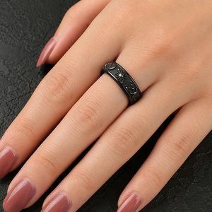 Bague en relief céleste 3D, design soleil, lune et étoiles, or mat, argent oxydé, noir, unisexe, cadeau mystique - Product Image 4