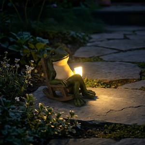 Solarbetriebener Schaukelstuhl in Froschform aus Harz mit LED-Warmweißlicht für den Garten, Solarpanel und modernem Design, RoHS-zertifiziert - Product Image 2