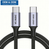 Cable USB Tipo C PD 240W 5A de Carga Súper Rápida, Cable Trenzado de Alta Calidad de Fábrica, Personalizado, 1m 2m 3m, 240 Vatios, Carga Rápida