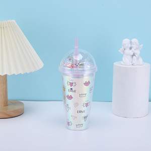 La populaire tasse à thé au lait en paille à double couche, tasse en plastique anti-chute, sens de la conception de boissons froides et style d'ambiance - Product Image 2