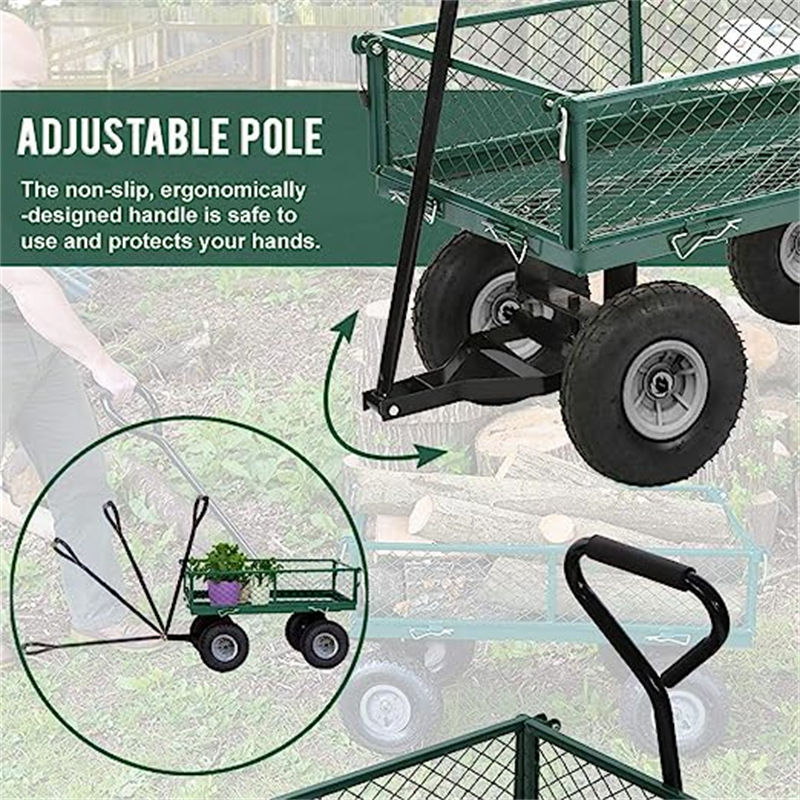 Utility Dump Mesh Trolley Cart with Removable Sides Mesh Garden Cart Utility Wagon