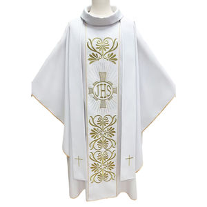 مطفي البوليستر الأبيض Vestment مع <span class=keywords><strong>orphrey</strong></span> عالية الجودة - Product Image 3