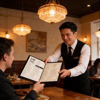 Menu de restaurant sécurisé avec une couverture en bande de résistance, estampage à chaud du logo et porte-menus de café