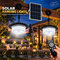 Lampe solaire suspendue à double tête avec détecteur de mouvement et télécommande pour éclairage extérieur de hangar, garage, grange, patio