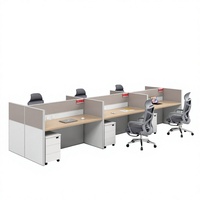 Ensemble de Postes de Travail de Bureau Minimaliste pour Employés : Bureau en Croix, Chaise, Paravents, Rangement et Gestion des Câbles pour 4-6 Personnes