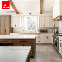 Allandcabinet Tischinsel Zeitgenössisches Neuestes Design Komplettes Set Luxus-Küchenschränke Mit Lamellenwandpaneel Zwei Inseln
