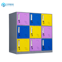 Casier scolaire en métal coloré à 9 compartiments, solution de rangement demi-hauteur, casier de classe à plusieurs portes