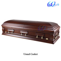 Ataúd Funerario Urand A480 Estilo Americano, Interior de Terciopelo Crema, Madera de Caoba Africana Sólida, Diseños Personalizables