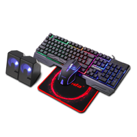 Ensemble de jeu filaire RVB 4-en-1 avec clavier rétroéclairé, haut-parleur et tapis de souris pour ordinateur portable Gamer Interface USB 104 touches