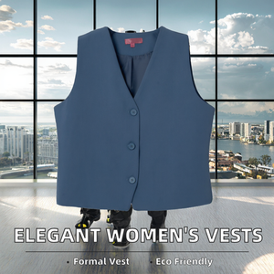 <b>Women's</b> <b>Navy</b> Blue V-neck Formal Vest Single Breasted Button Closure Woven Solid Color Suit <b>Waistcoat</b> Regular Length - Product Image 2