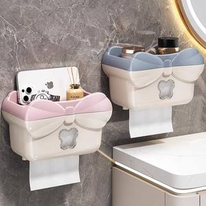 Boîte à mouchoirs murale élégante avec design nœud, sans perçage, support de papier toilette multifonctionnel pour salle de bain, étanche - Product Image 1