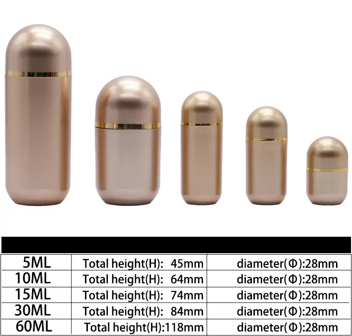 मिनी 5 मिली गोल्डन पीएस मटेरियल बुलेट आकार की मेडिसिन पिल कैप्सूल विटामिन कंटेनर प्लास्टिक मेडिसिन बोतल