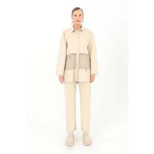 Chemise en cuir pour femme Mango avec détails en maille, beige, élégante, transparente, boutonnée, à porter au quotidien - Product Image 5