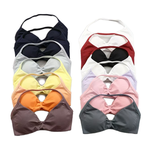 Sujetador deportivo con tiras para mujer, soporte LIGERO, fruncido, estilo halter, sexy, espalda abierta, top corto para gimnasio, acolchado, sin costuras, para entrenamiento y yoga - Product Image 4