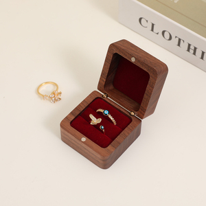 Custom Engraved Solid Wood <b>Ring</b> Holder <b>Box</b> Velvet Interior Double <b>Ring</b> Display Case for Wedding - Product Image 1
