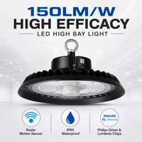 Lámpara LED UFO de Alta Potencia con Sensor de Movimiento para Microondas, 150W, Regulable, Iluminación Industrial Inteligente para Almacenes y Fábricas, Venta al Por Mayor