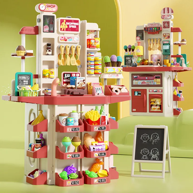 Süpermarket çocuklar mutfak oyuncak seti 71 adet veya 88 adet ışıkları müzik pişirme mutfak oyuncak yiyecekler 110cm yüksek oyuncak oyna Pretend