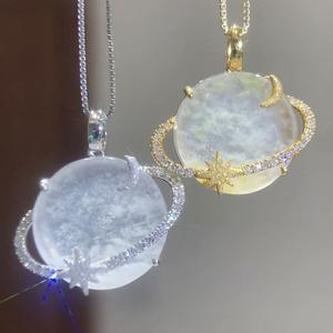 Collar con Colgante de Planeta de Ensueño de Plata de Ley S925 para Mujer, Joyería de Oro de Alta Gama con Diseño de Nicho, Piedra Lunar, Estrella y Luna - Product Image 1