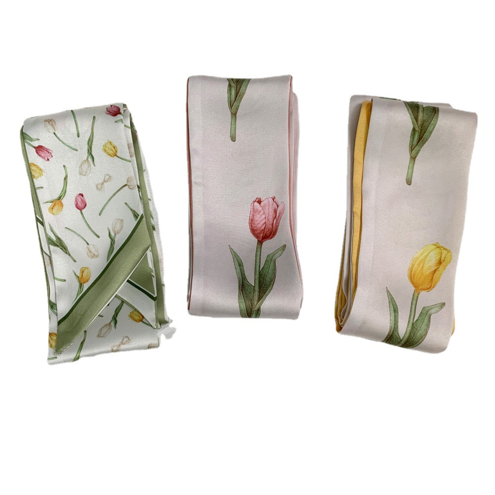 Новый Французский Ретро Тонкий шелковый шарф повязка для волос универсальный маленький шарф сумка декоративная повязка длинный Шелковый шарф