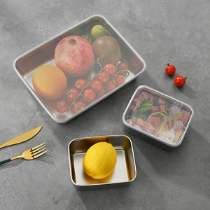 Stainless Steel Food Storage Containers Rectangle Clip On Lid Travel Lunch Box Set 4T Solid Color <b>Microwave</b> Safe - Product Image 1