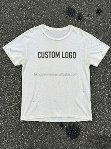 เสื้อยืดทรงบ็อกซี่ ผ้าฝ้ายน้ำหนักเบา ลุควินเทจแบบ Dirty Washed เสื้อยืดผ้าฝ้ายแบบ Distressed ทรงโอเวอร์ไซส์สำหรับผู้ชาย - Product Image 3