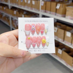 Uñas Postizas Francesas 3D Rosadas con Diseño de Gota de Agua, Hechas a Mano en ABS, con Pegamento de Alta Calidad, 10 Piezas, Logotipo Personalizado - Product Image 1