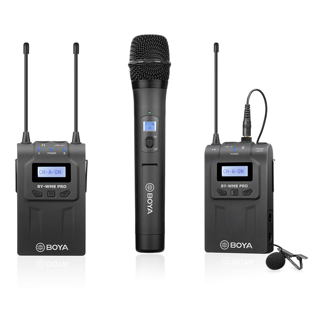 BOYA BY-WM8 PRO-K4 UHF Lavalier Cordless Microphone Professional Wireless System for Interview Broadcast Canon Camera Camcorder