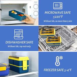 BPA Free Plastic 1400ml Dual Tier Airtight Heatable Dishwasher Safe <b>Microwave</b> Lunch Box Bento Box Kids 4 Compartments Fork Spoon - Product Image 4
